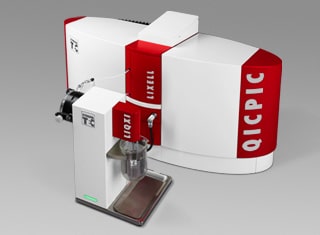 Dynamic image analyser QICPIC with wet dispersion LIXELL and dosing unit LIQXI for analysis of particle size and shape distributions